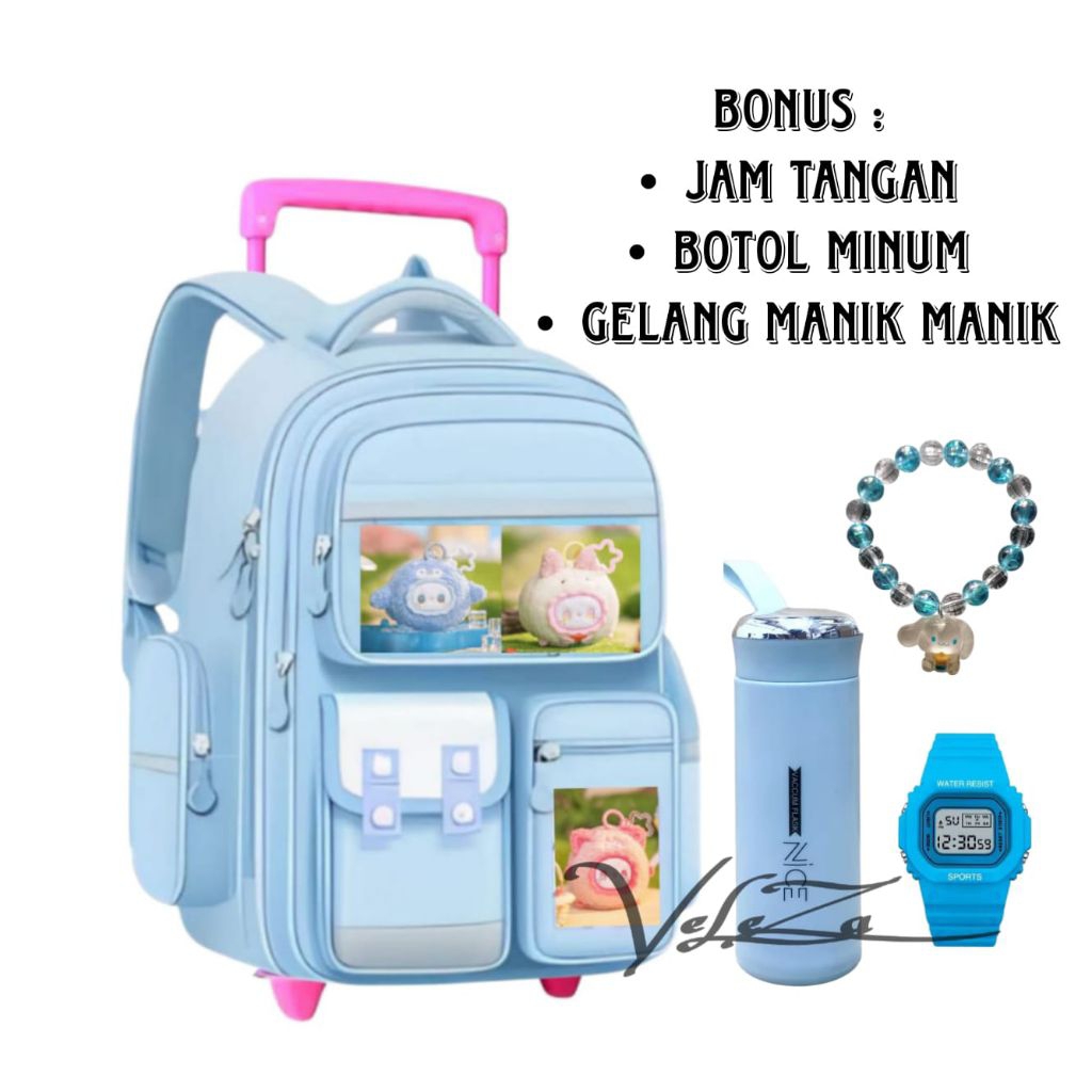 Tas Troli Anak Perempuan Karakter Ema Ruarua Zoo Bags Tas Ransel Troli Anak Sekolah TK SD Free Botol