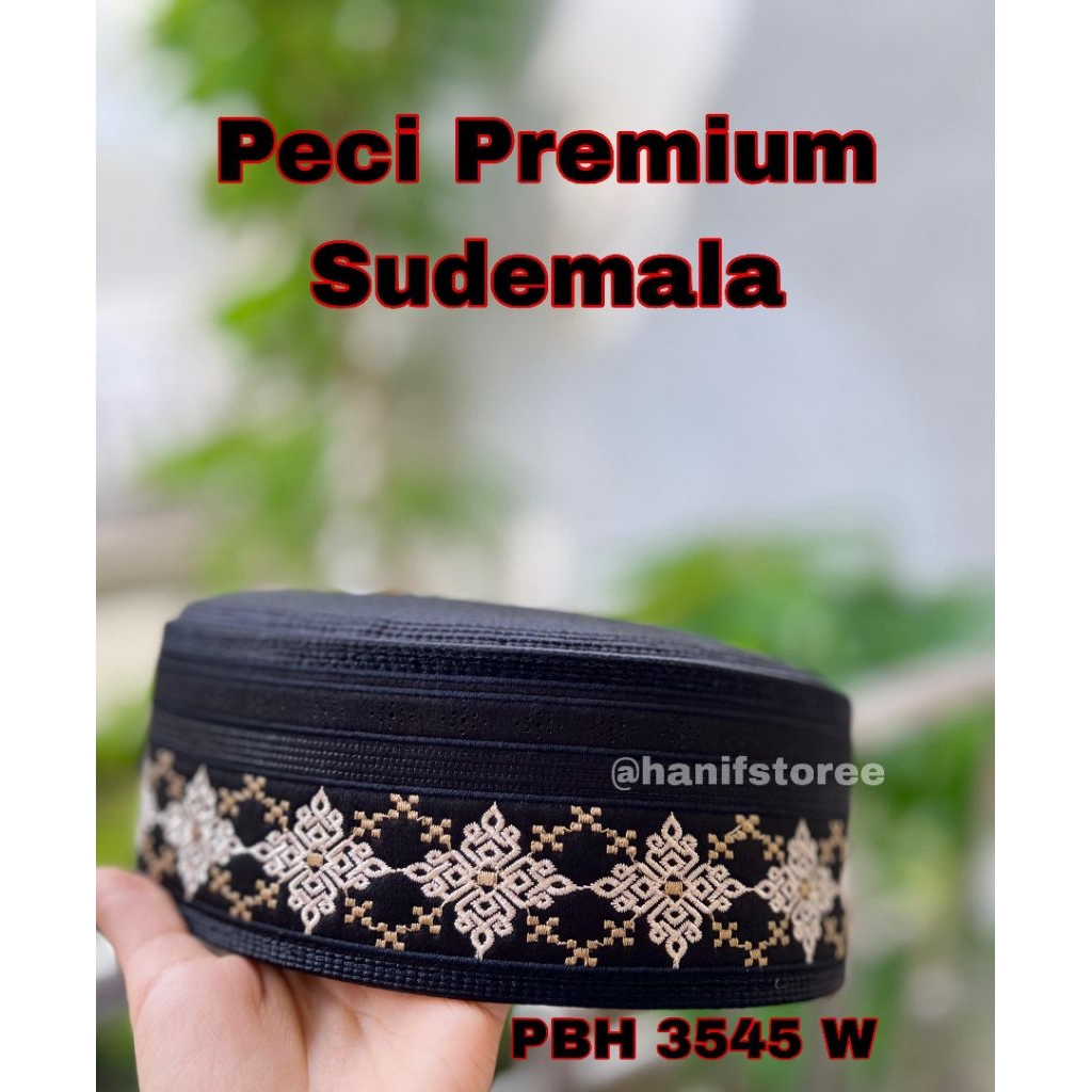 Peci Haji Hitam Premium Sudemala PBH 3545 / Songkok Hitam Bordir / Peci Sholat Pria