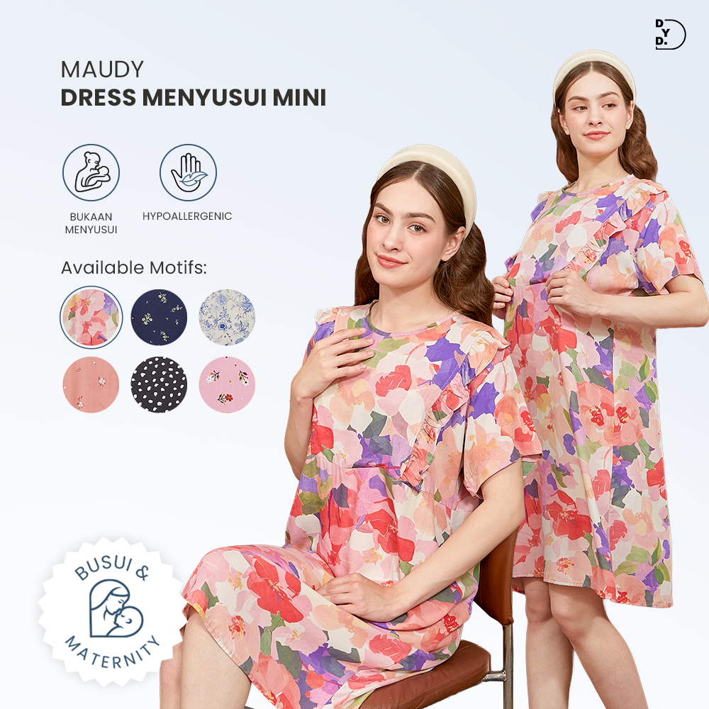 DYD LABEL Maudy Mini Dress Menyusui Ruffle Dress Wanita Baju Menyusui Premium Bukaan Samping Busui F