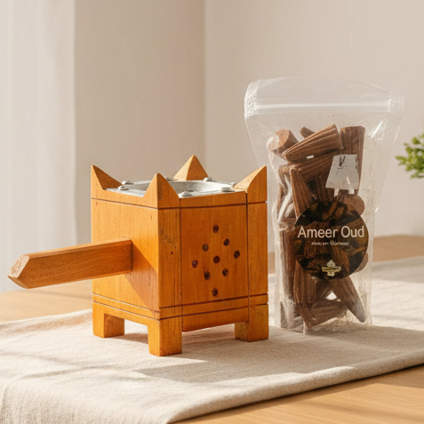 PAKET BUKHUR  / Prapen Kayu 10cm + Bukhur / Bukhur Kerucut / Prapen Mabkhara