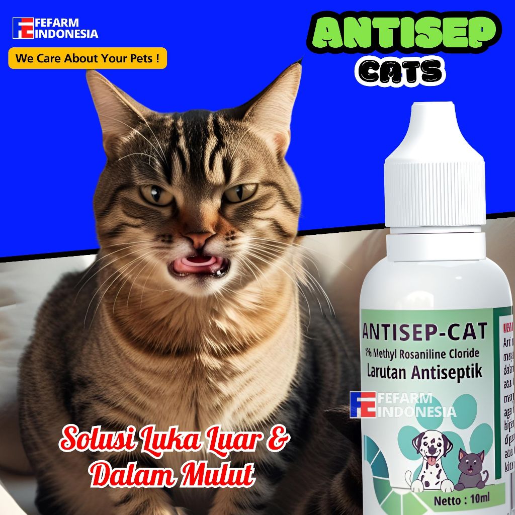 Cairan Antiseptik Obat Luka Luar dalam Mulut Kucing Anjing Anti Infeksi ANTISEP-CAT FEFARM
