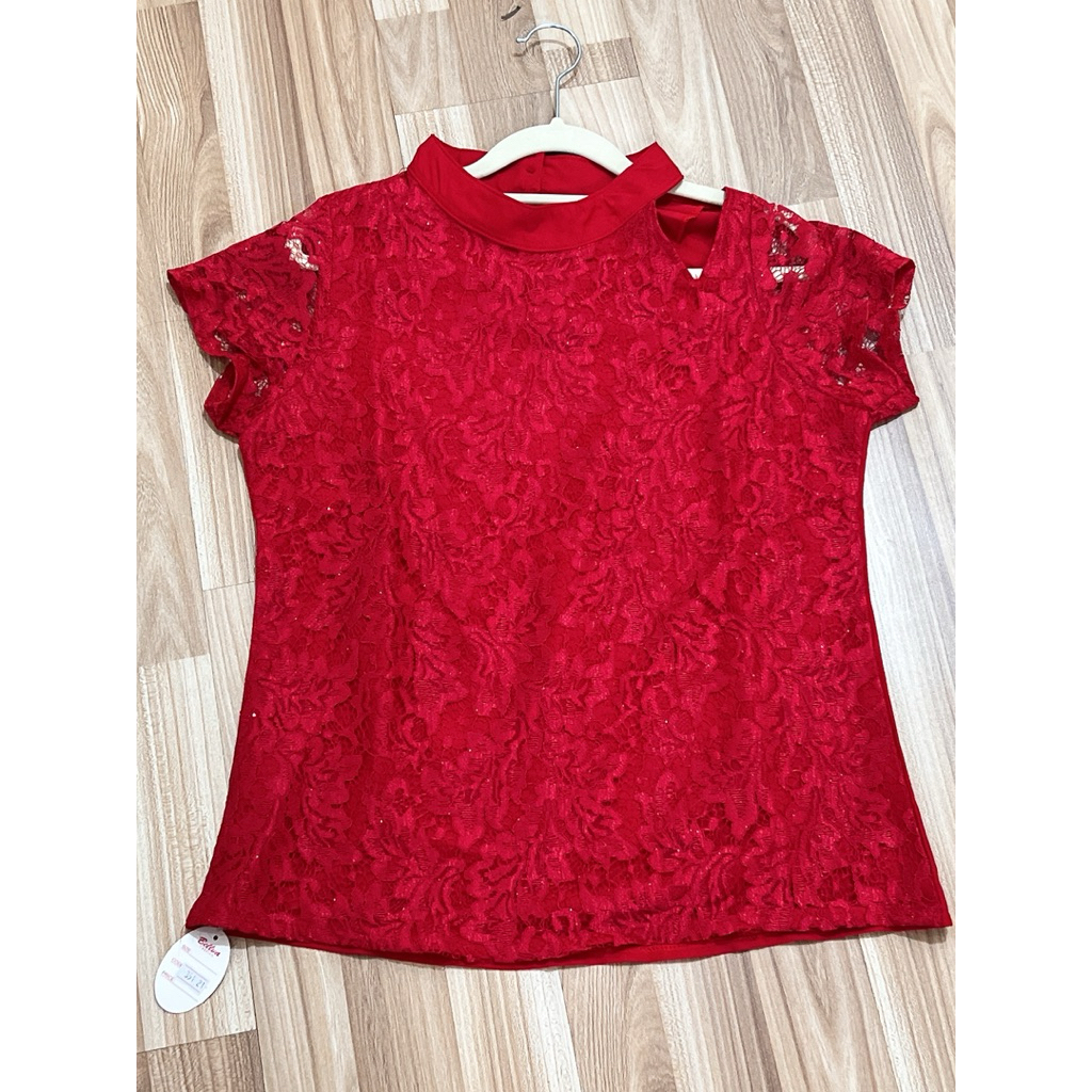 Atasan Blouse Brokat Glitter Merah Maroon fit to XL