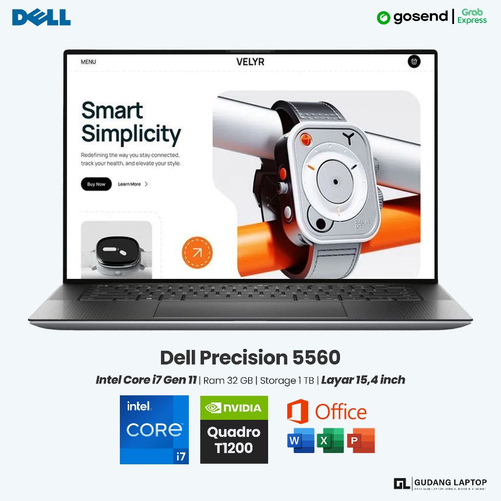 Laptop Workstation Dell Precision 5560 Intel i7 Gen 11 Ram 64 GB SSD 2 TB GPU Nvidia Quadro T1200 4 