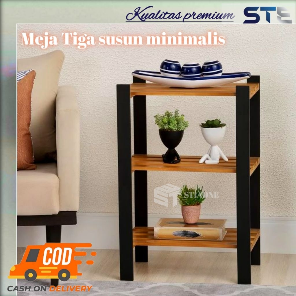 MEJA MINIMALIS TIGA SUSUN RUANG TAMU AESTHETIC SUDUT TERBARU TERMURAH / RAK SEPATU / RAK BUMBU
