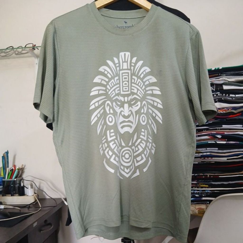 Kaos Jersey dry fit warna army muda ABERCROMBIE second size L ld 110cm Pjg 70cm mulus no minus