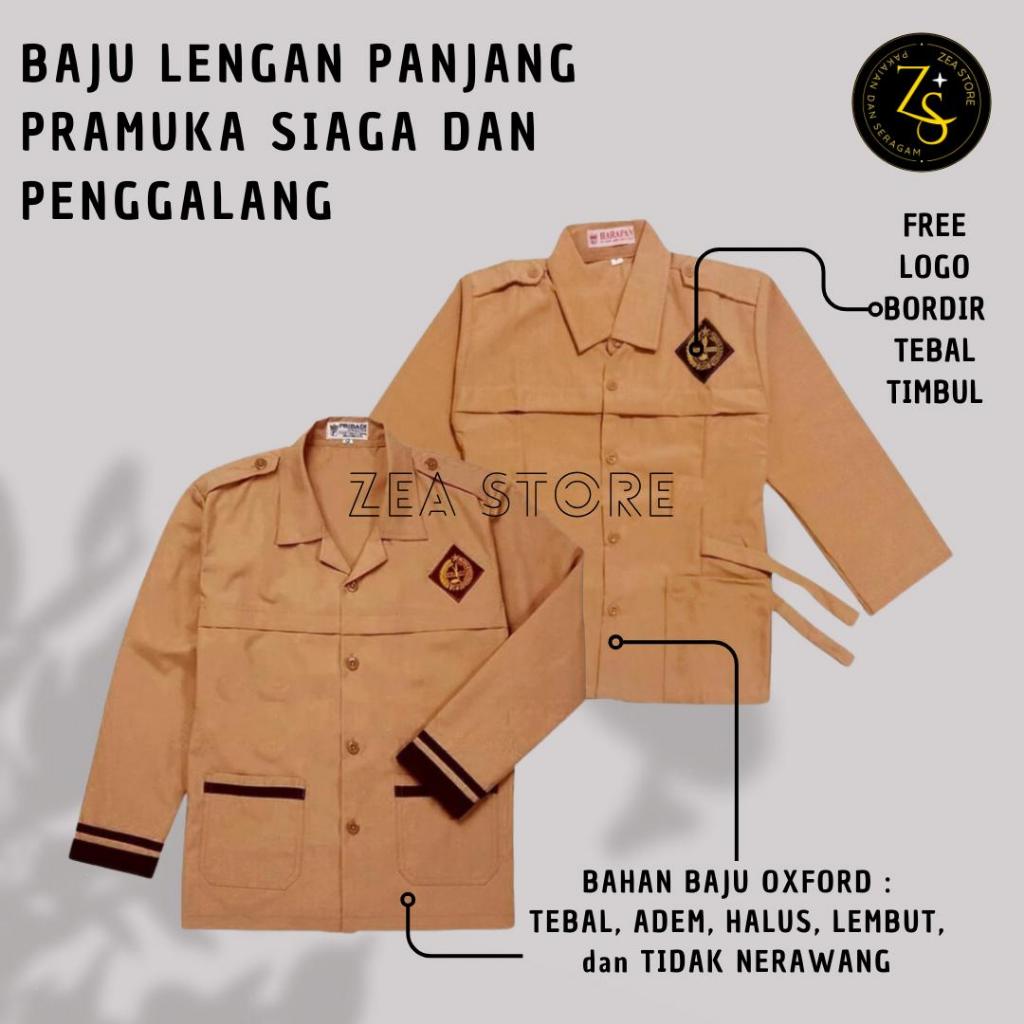 Baju Pramuka SD Perempuan Siaga Full Kancing dan Pramuka Tali Lengan Panjang Perempuan Kelas 1 2 3 4