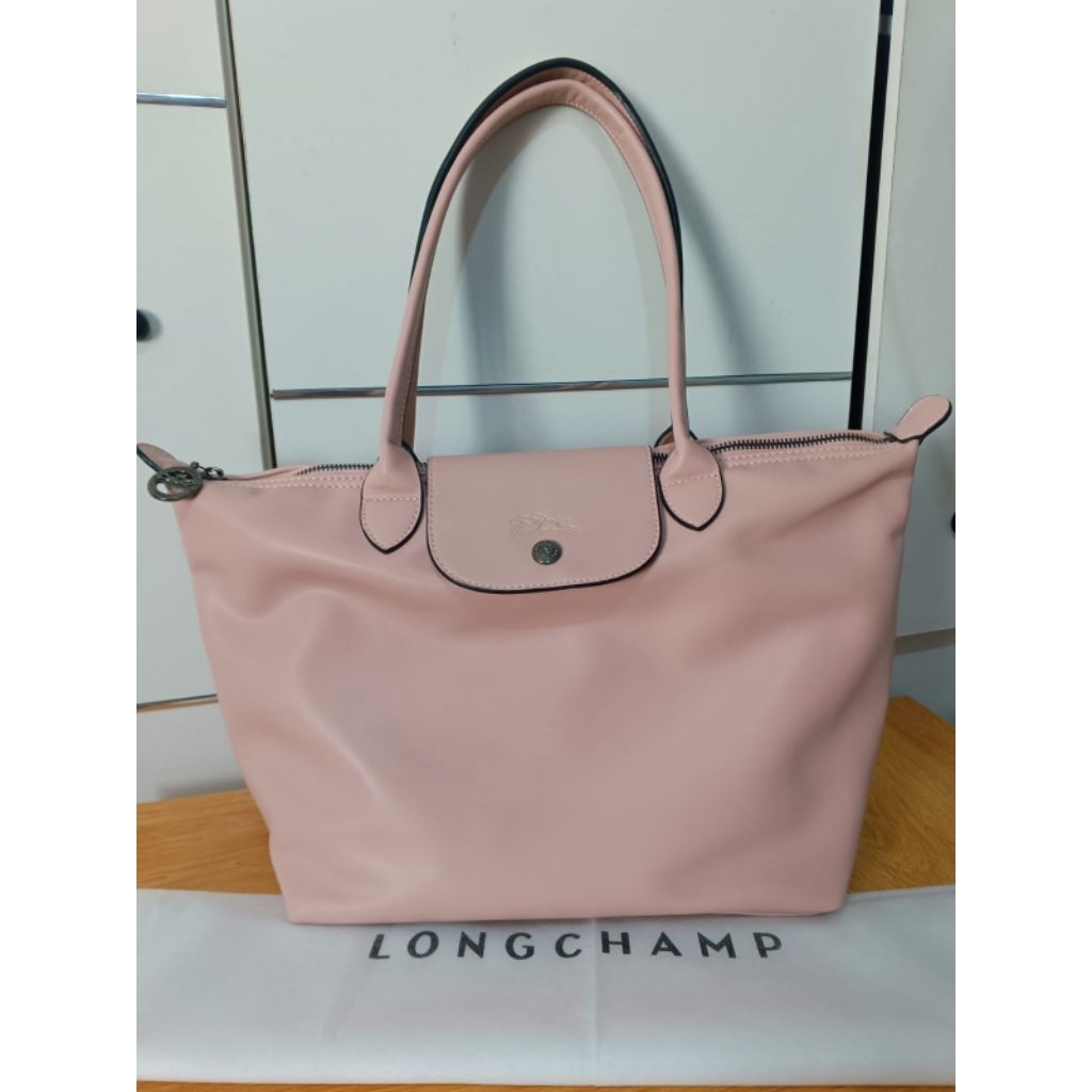 LC CUIR LEATHER MEDIUM PINK NUDE LONG HANDLE ( LE PLIAGE XTRA )