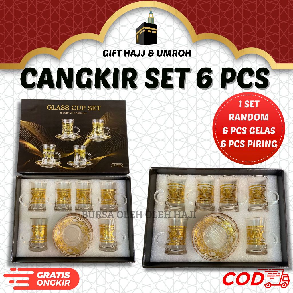 GELAS CANGKIR SET 1 BOX ISI 6 PCS GELAS ANTIK 6 PCS PIRING KECIL GLASS CUP SET MEWAH GELAS SET ANTIK