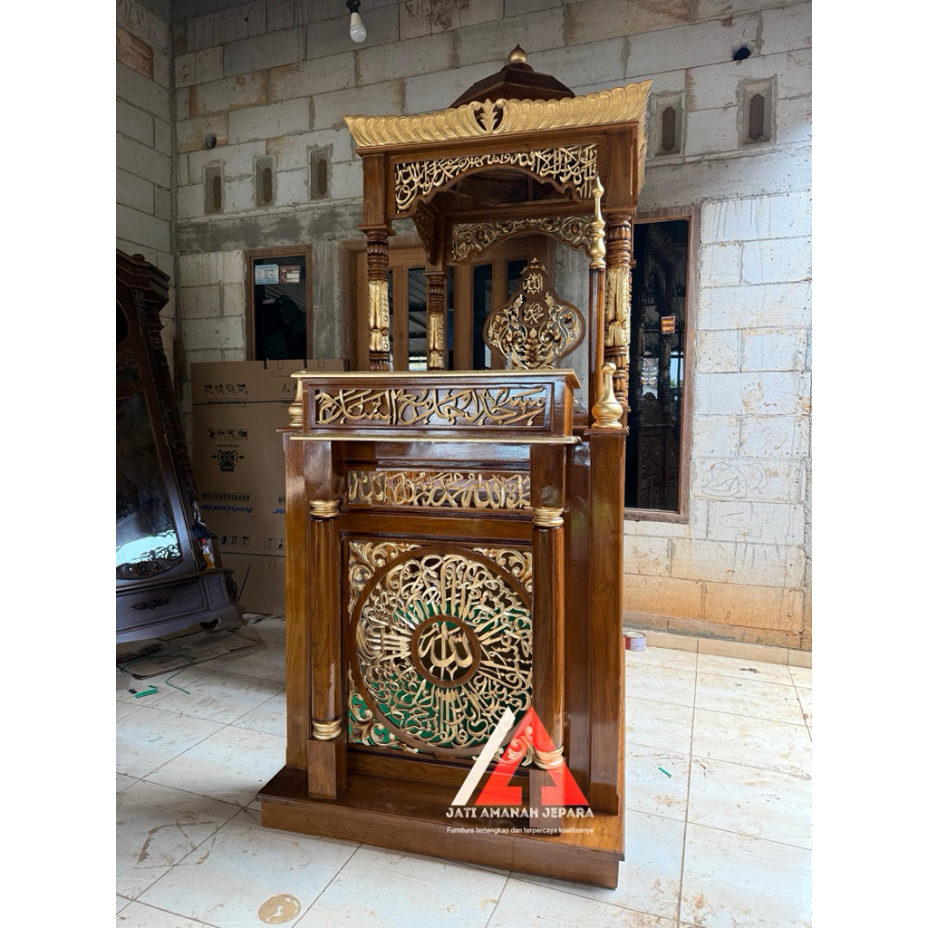 mimbar masjid, mimbar khutbah, mimbar masjid kayu jati asli