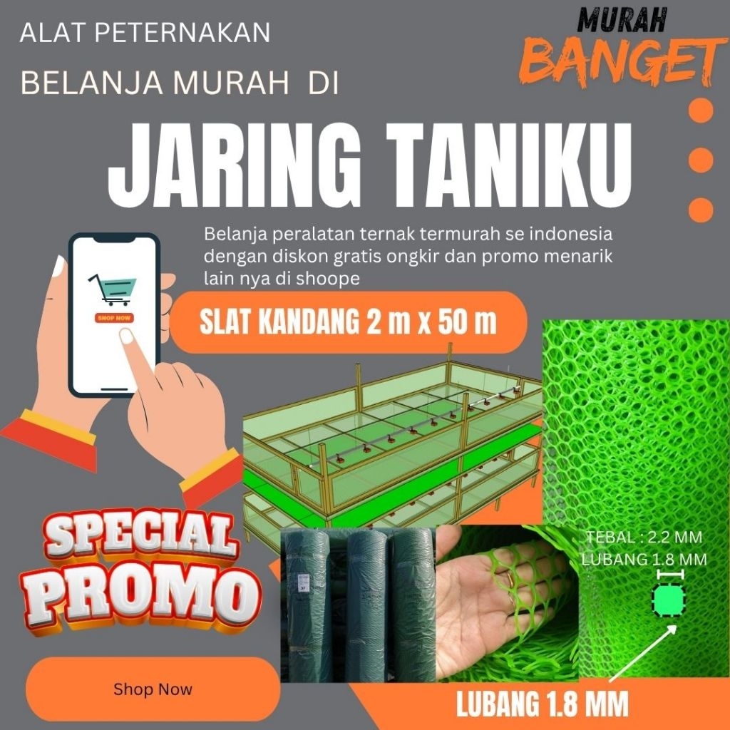 SLAT PLASTIK JARING MESH 2meter x 50meter Diameter 1,8 alas Lantai Kandang Ayam
