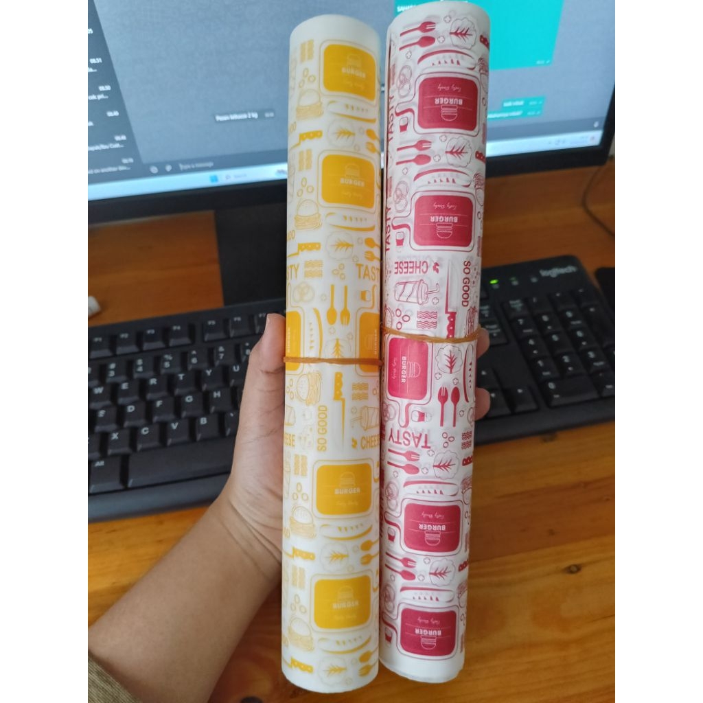 KERTAS LAMINASI, KERTAS PEMBUNGKUS BURGER, KEBAB, BURGER, PIZZA ISI 100