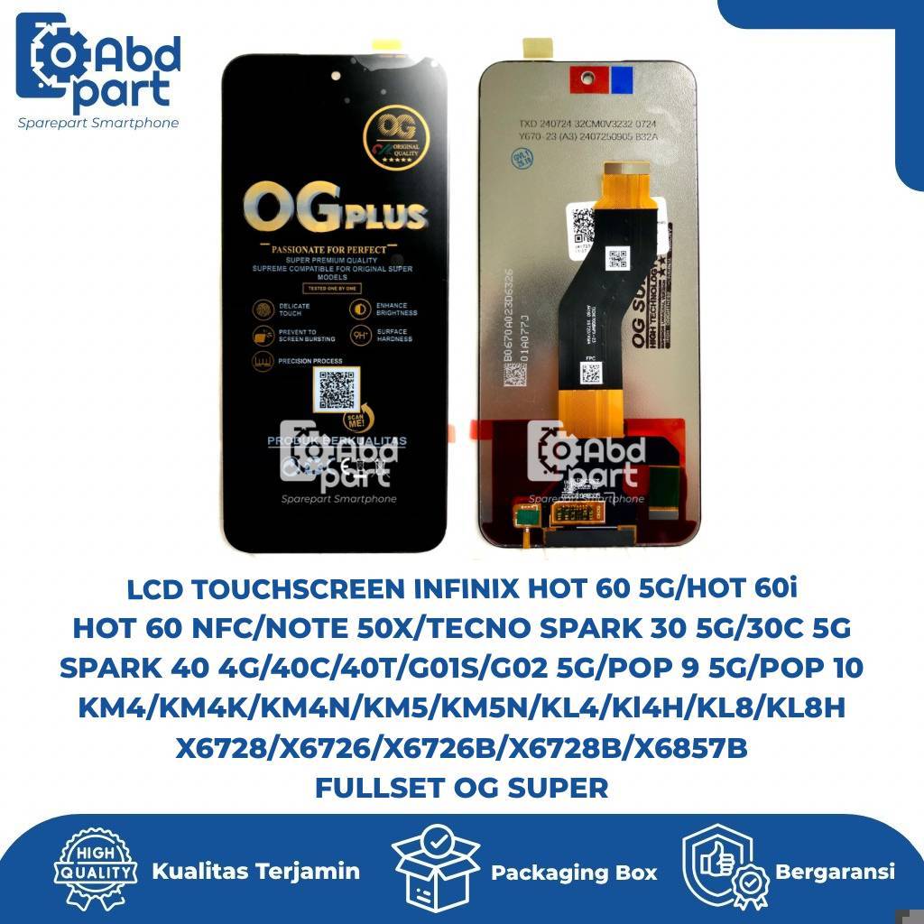 LCD TOUCHSCREEN  INFINIX HOT 60 5G/HOT 60i/NOTE 50X TECNO SPARK 30 5G/X6728/X6728B/X6857B/KL8/30C 5G