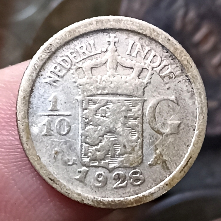 Koin Kuno Perak (Silver) Netherlands East Indies / Indonesia 1/10 Gulden Tahun 1928