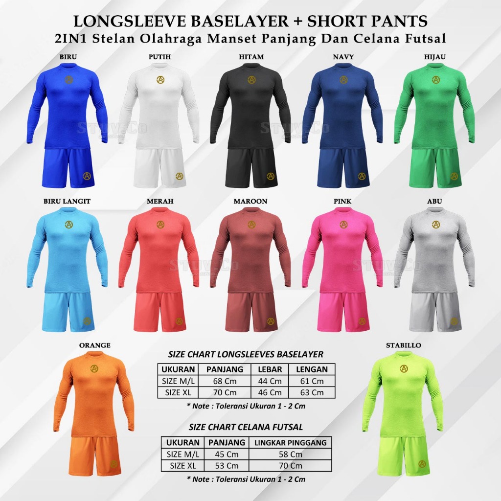 ALZAM STORE COMBO 2IN1 SETELAN MANSET BASELAYER PANJANG & CELANA PENDEK OLAHRAGA FUTSAL SEPAK BOLA