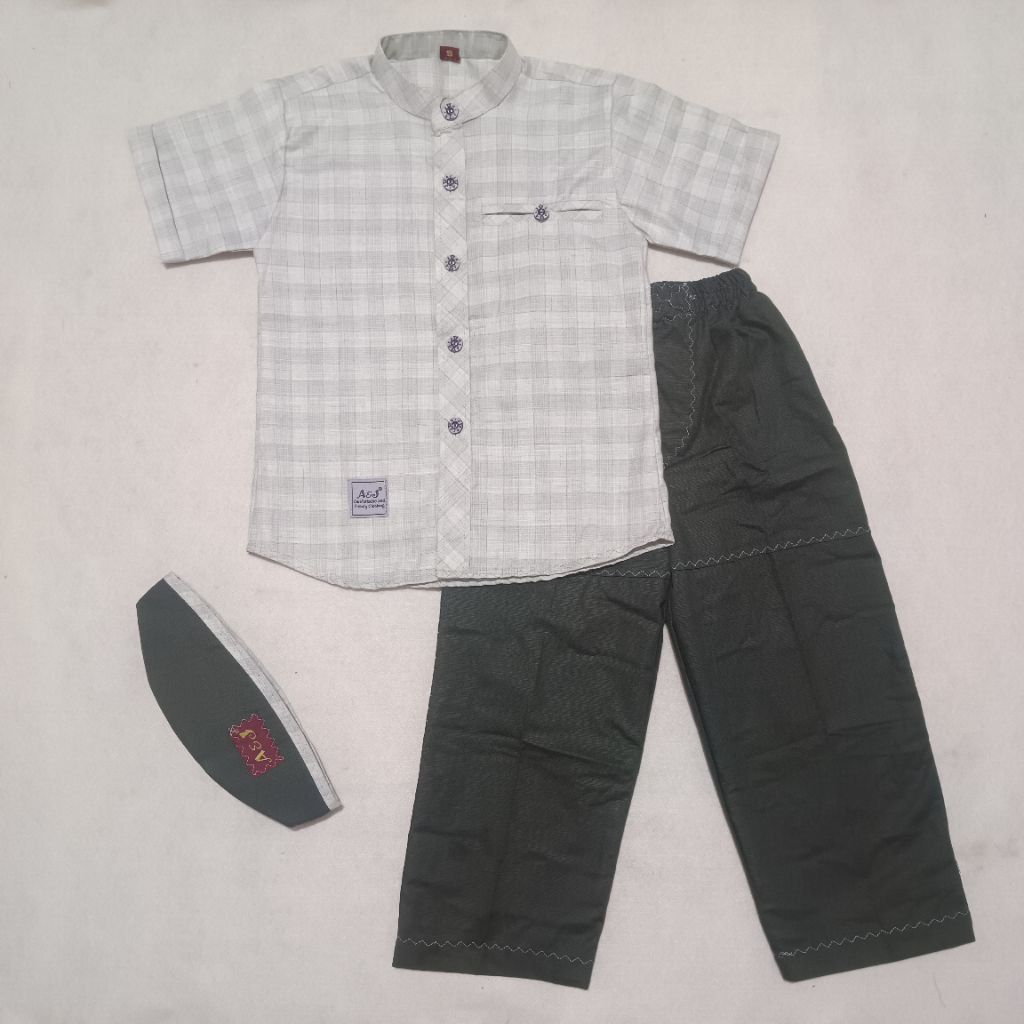 BAJU KOKO ANAK NEW A&J BENSU MOTIF KOTAK SOFT LENGAN PENDEK