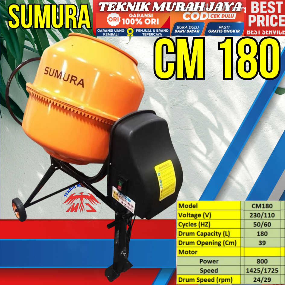 SUMURA CM180 Mesin Molen Pengaduk Semen 180L / Concrete Mixer Dinamo Molen Listrik Aduk Semen 180 Li
