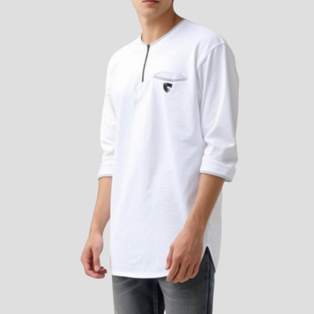 Annaml - Kurta Kaos Zipper Lengan 3/4 Putih