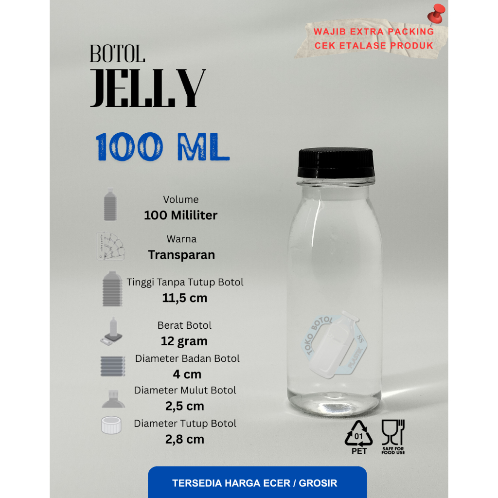 Botol Jelly 100ml / Botol Plastik 100ml / Botol Plastik Transparan 100ml / Botol Fla Pudding 100ml /