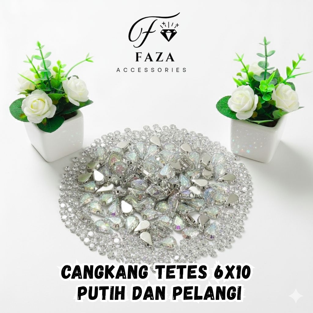 Cangkang Tetes 6x10 Putih dan Ab/Pelangi /Diamond Cangkang / Tetes Cangkang / Tetes air Mata / Cangk