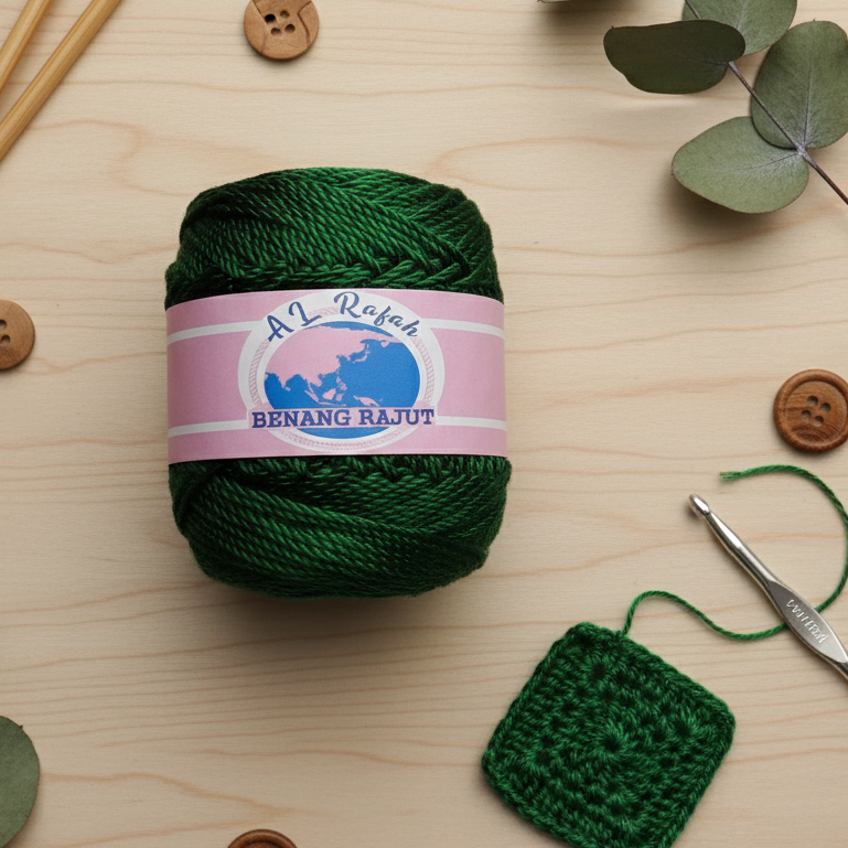 ALRAFAH - BENANG RAJUT POLY KILAP HIJAU BOTOL