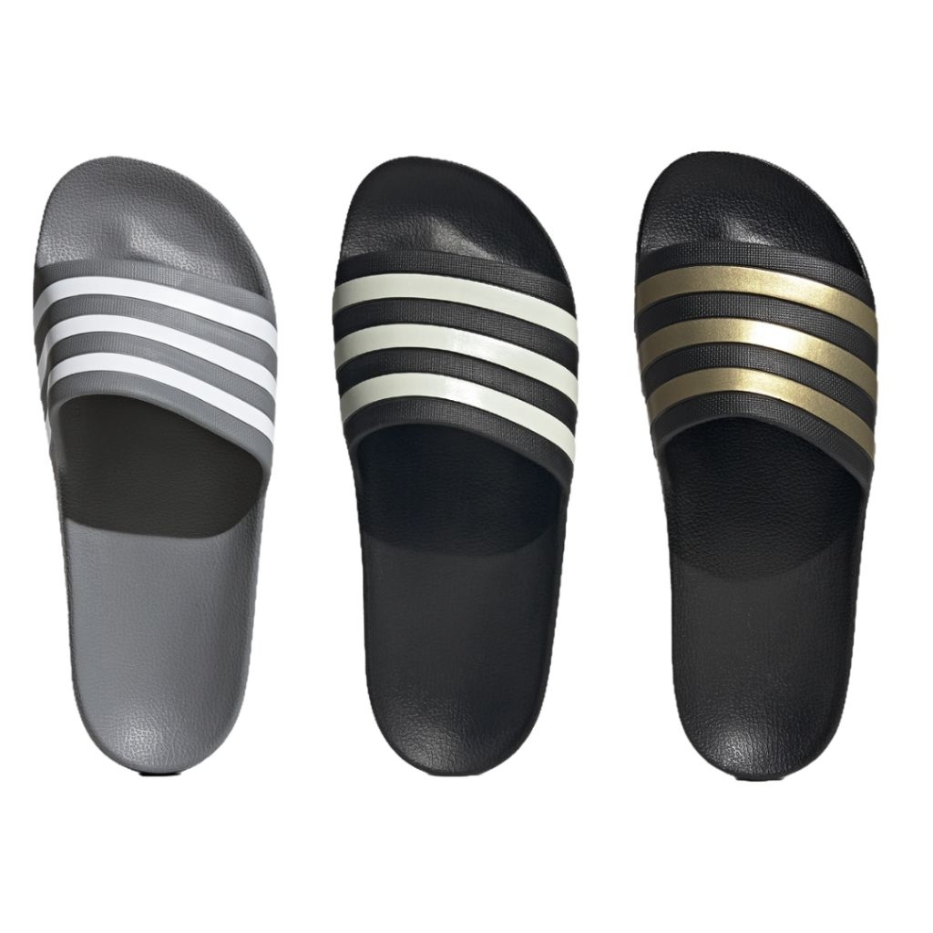 Adidas Adilette Aqua Slide Navy, Black-White, Black Gold, Abu Abu/ Sandal Adidas Slop Pria Wanita Un