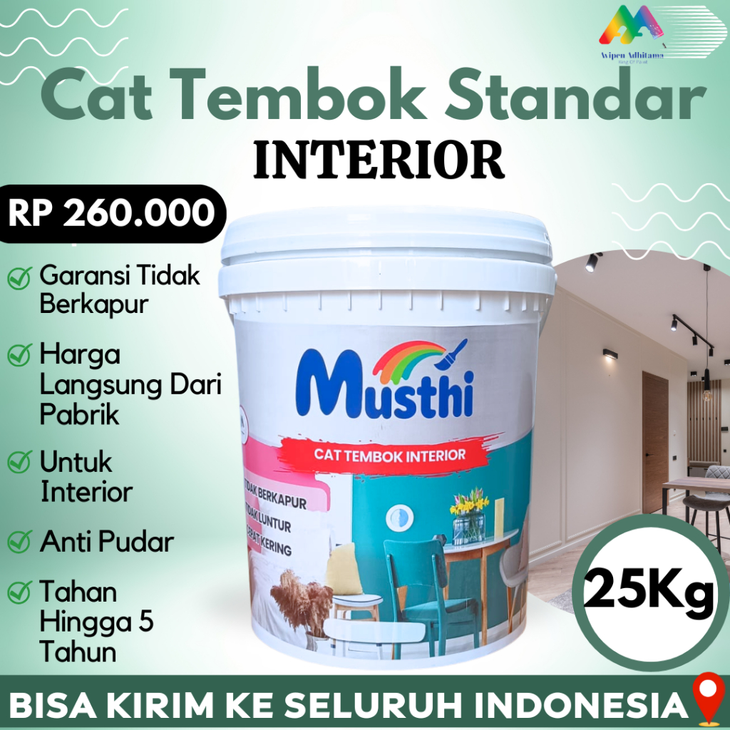 Cat Tembok Dinding Interior Dalam Rumah Standar Pro Musthi Paint 25 Kg