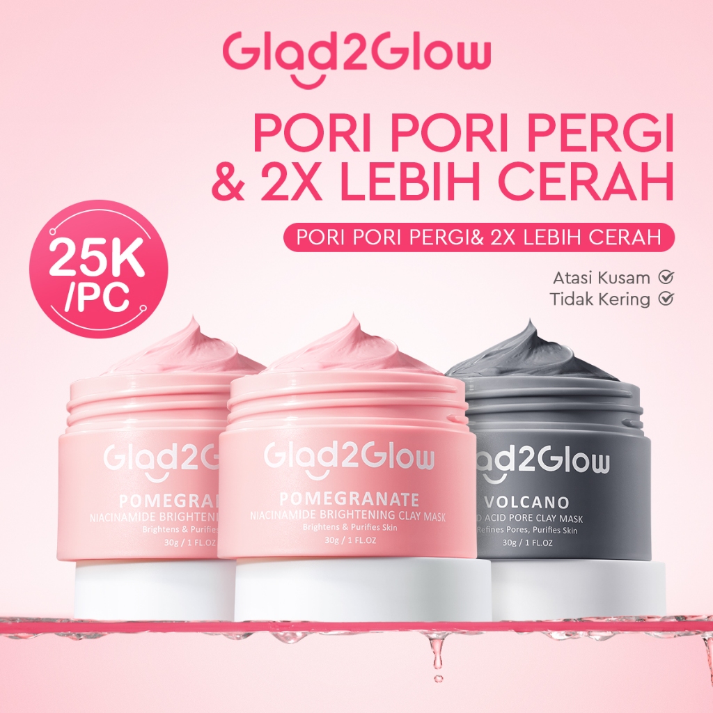 Glad2Glow Pomegranate Niacinamide Brightening Clay Mask Masker Wajah Masker Pencerah Mud Mask Masker