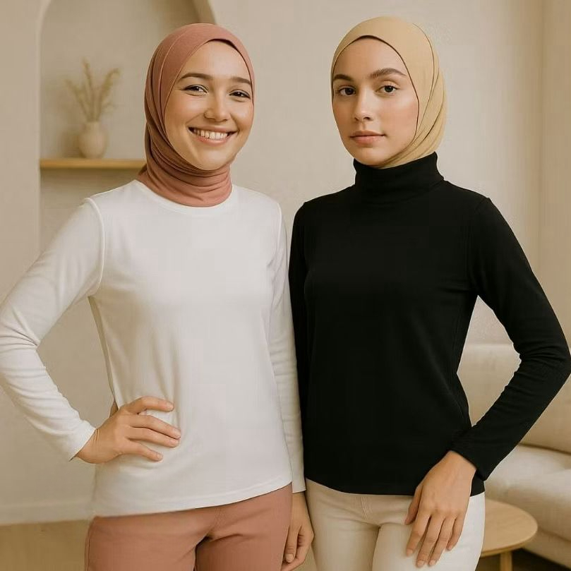 Manset Pria dan Wanita Baju Mangset Tangan Panjang Kerah Tinggi Hitam Murah Baselayer Olahraga