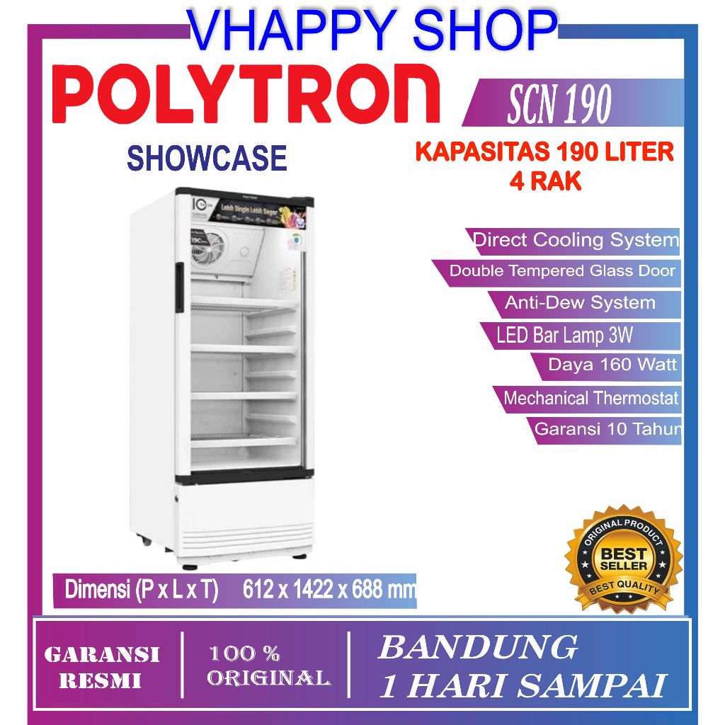 Showcase 1 Pintu Polytron 190 Liter SCN-190SHOWCASE POLYTRON SCN-190 GARANSI RESMI
