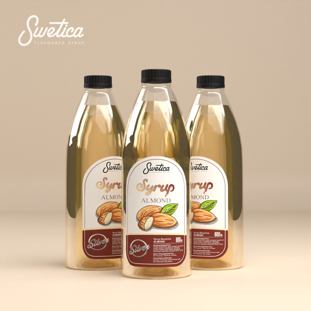 Sirup Kopi Kekinian Swetica Silver 600ml Rasa Almond - Sirup Rasa Kacang untuk Almond Latte ala Cafe