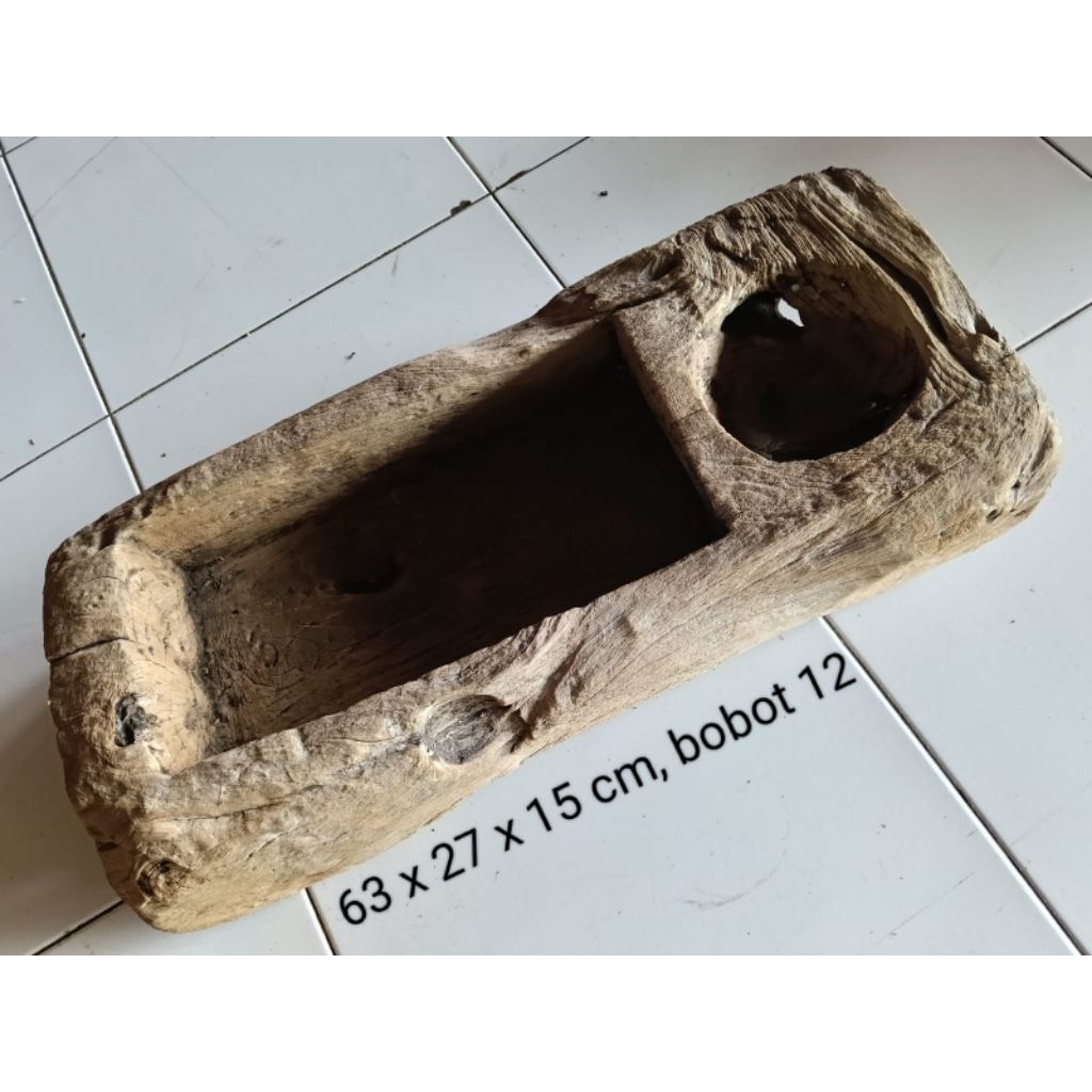 Lesung dan lumpang kayu jati asli tua kuno lawas antik