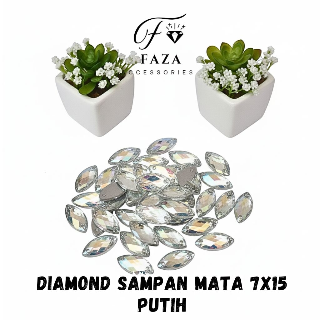 DIAMOND MATA SIPIT 7X15 PUTIH Lokal Grad A Isi 2.000 Pcs / arklilik Mata / Arklilik Putih / Diamond 