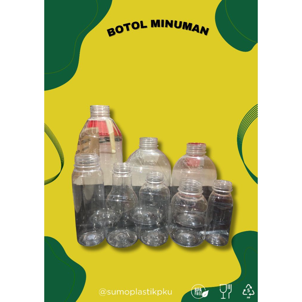 Botol Juice/ Botol plastik/ Botol gendut / Botol kopi 250ml/ 360ml/ 500ml/1 liter botol lucu