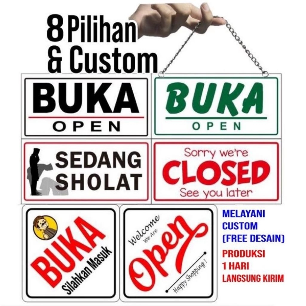 OPEN CLOSED Akrilik siap pakai custom buka tutup