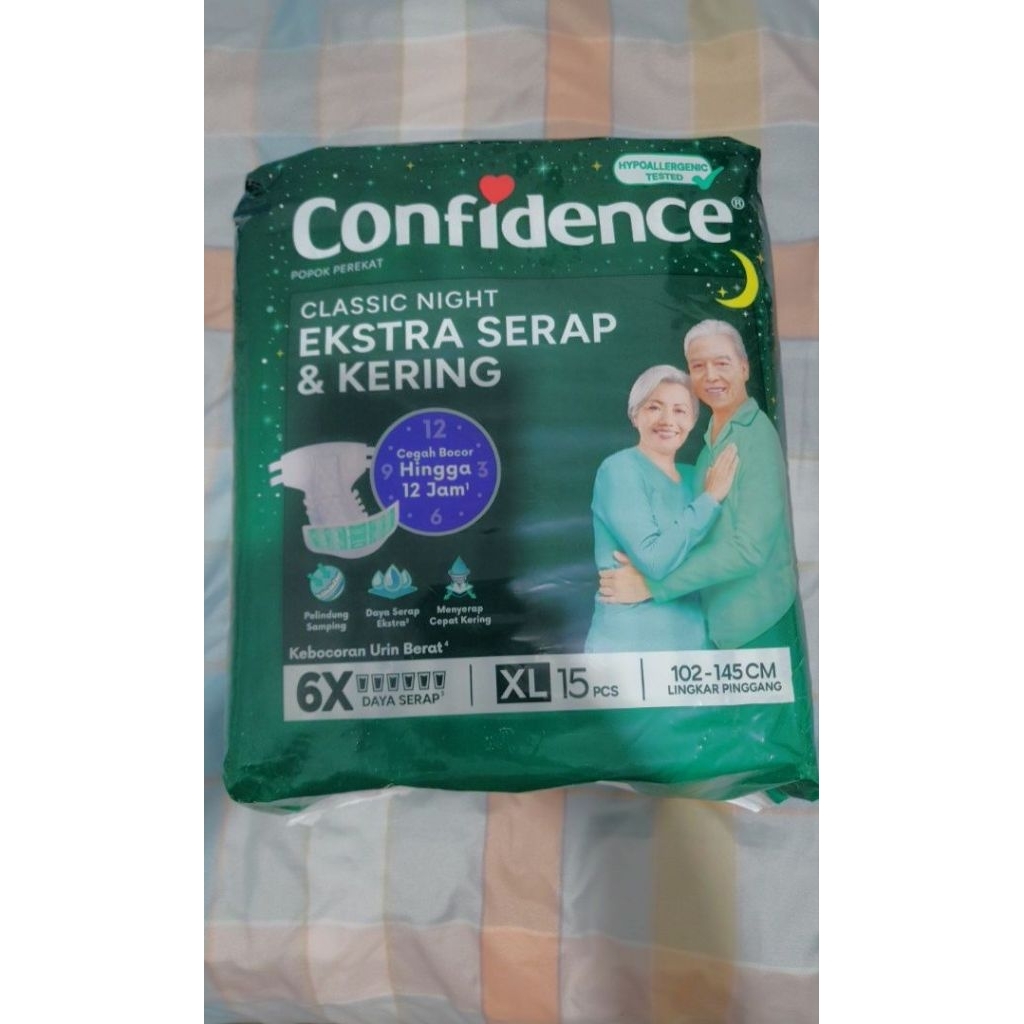 [NEW SEGEL] Confidence Classic Night Pampers Dewasa Lansia Perekat size XL isi 15pcs