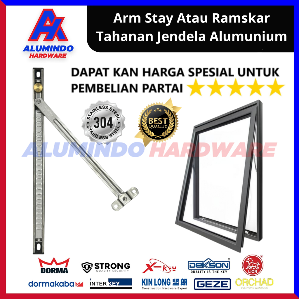 Arm Stay Atau Hak Angin 12 Inch Tahanan Jendela Alumunium