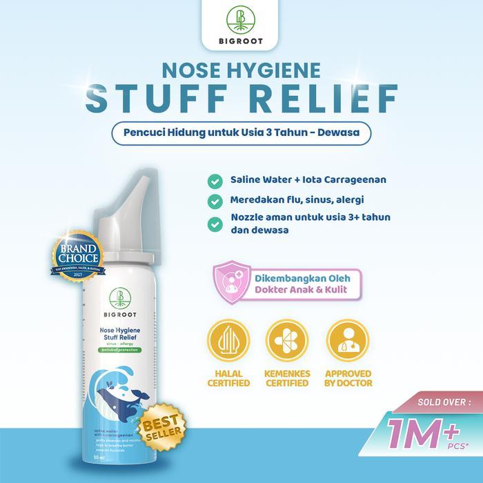 Bigroot Nose Hygiene Stuff Relief 50ml Pencuci Hidung Dewasa & Anak 3+ Tahun - Saline Water dan Iota