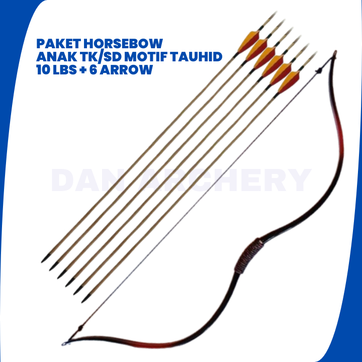 Paket Busur Panah Anak TK SD Pemula Model Horsebow 10-15 Lbs PVC + 6 Arrow