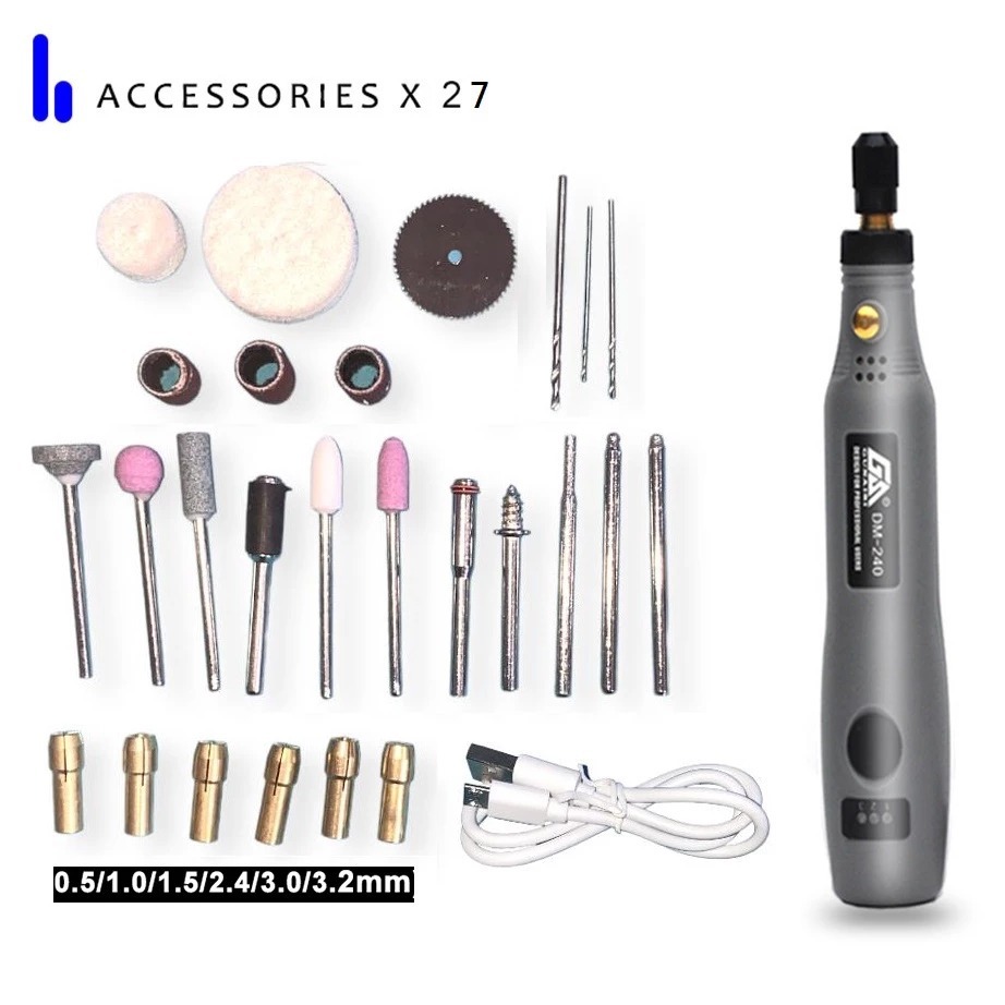 Grinder Mini Listrik Cordless Bor Mini Set 3 Kecepatan Grinding Mesin Poles USB Ukiran Pena Mata Bor