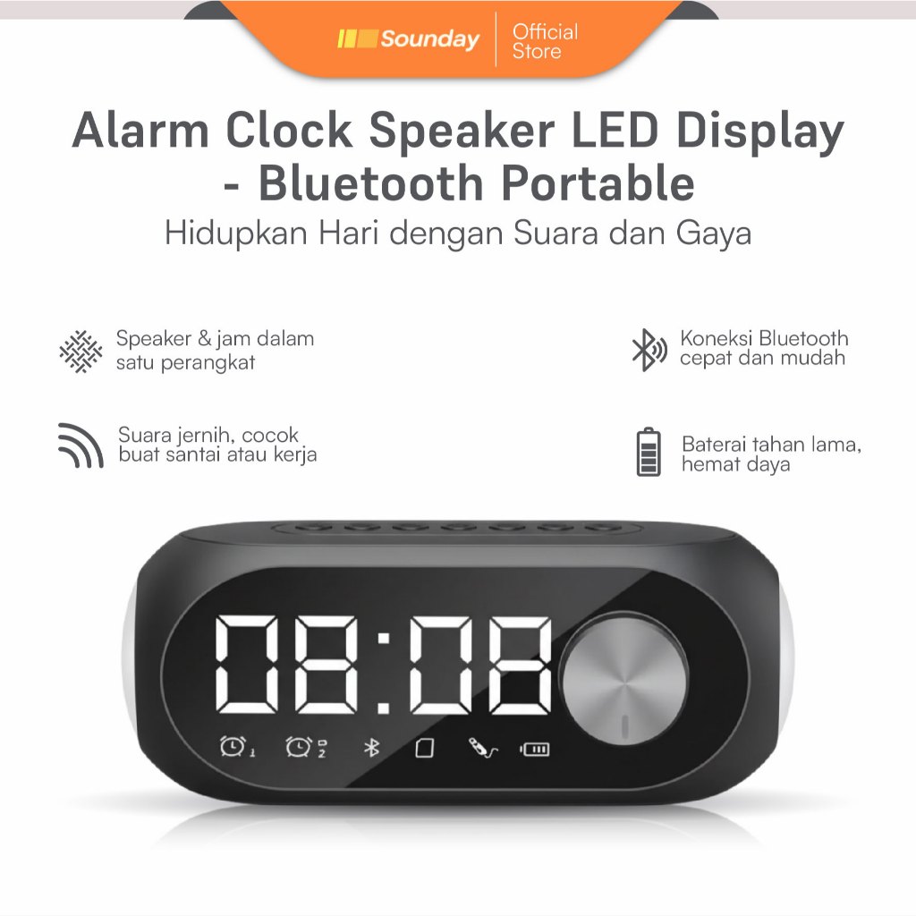 Speaker Bluetooth Portable Jam Alarm LED Display Super Bass Musik Box Wireless FM Type C