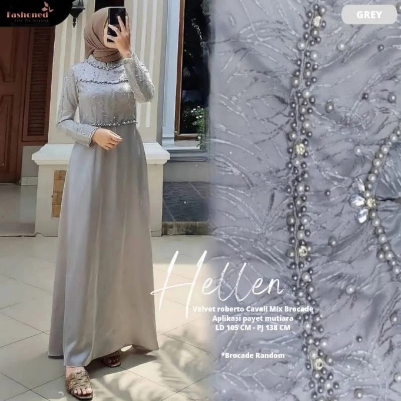 DISKON 50% Gamis Hellen Dress Pesta Muslimah Belle Maxy Dress Kondangan Brokat LD90 LD100 LD110 LD12