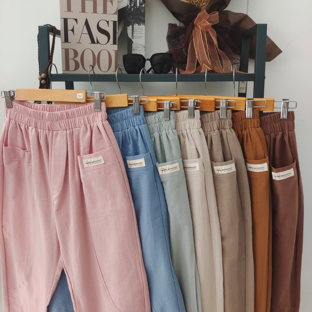 linen pants wanita | celana katun linen premium | celana wanita panjang 7/8
