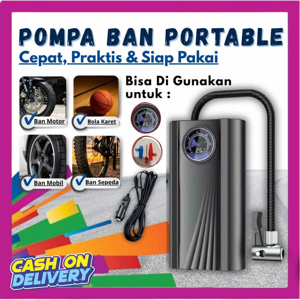 Paket Pompa Ban Portable Tambal Ban Tubeless Kompresor Angin Elektrik + Alat Tambal Ban Motor Mobil