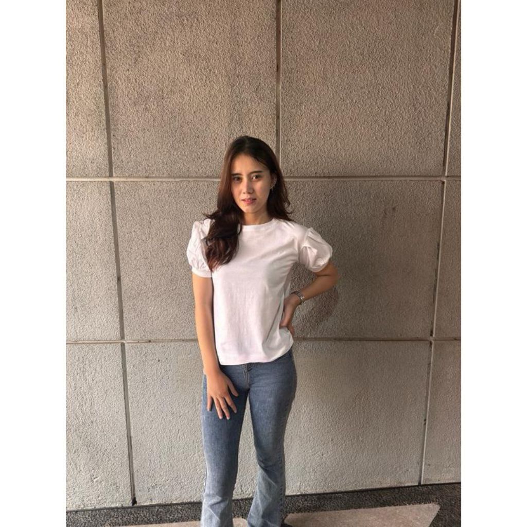 Atasan kaos wanita lengan balon, T SHIRT WANITA RAMPEL BALON LENGAN PENDEK