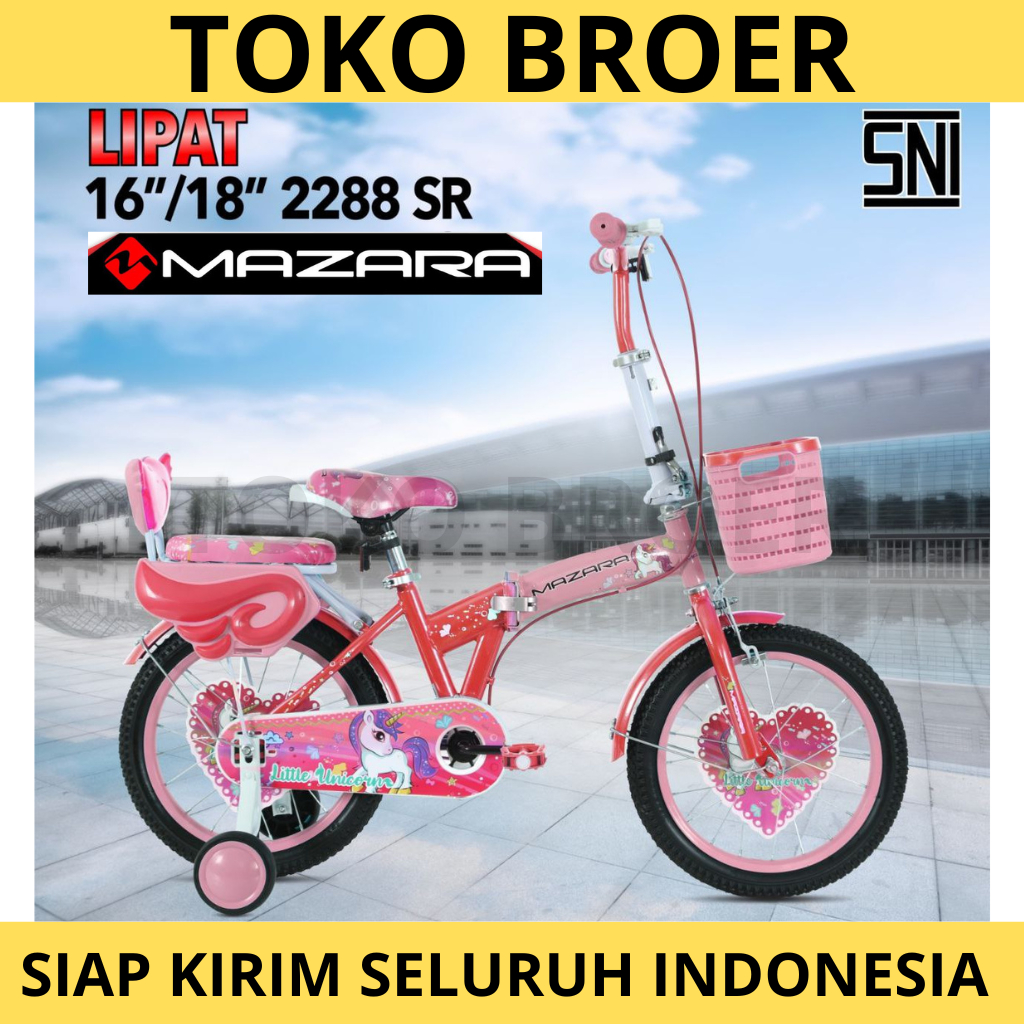 Sepeda Lipat Anak Perempuan MAZARA 2288 SR Ukuran 16 & 18 Inch