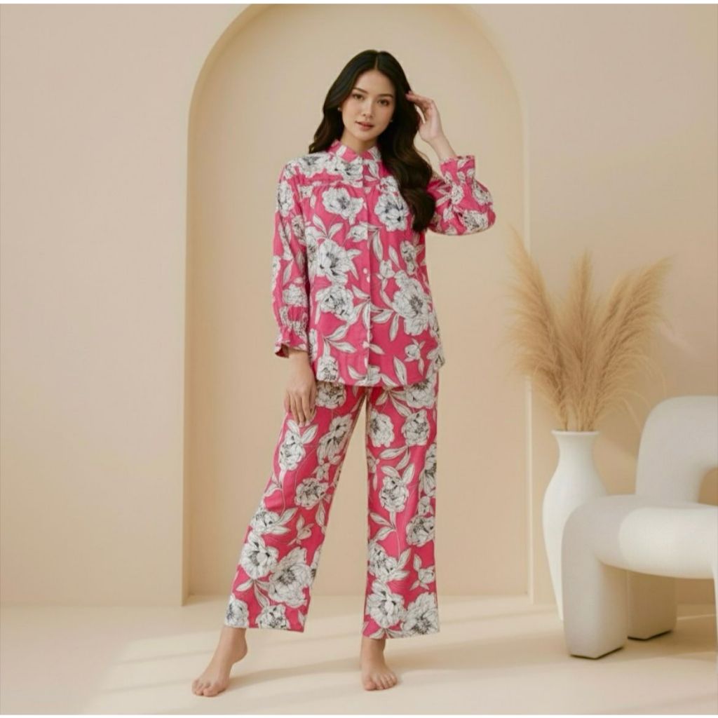 Sahara One Set Setelan Wanita Busui Piyama Atasan Lengan Panjang Full Kancing Rayon Viscose Premium 