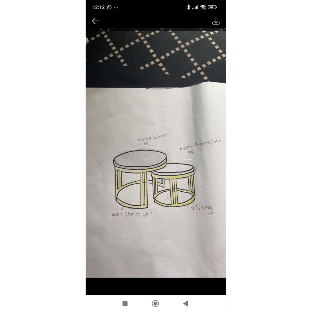 Meja Tamu Marmer Costum Stainless Gold