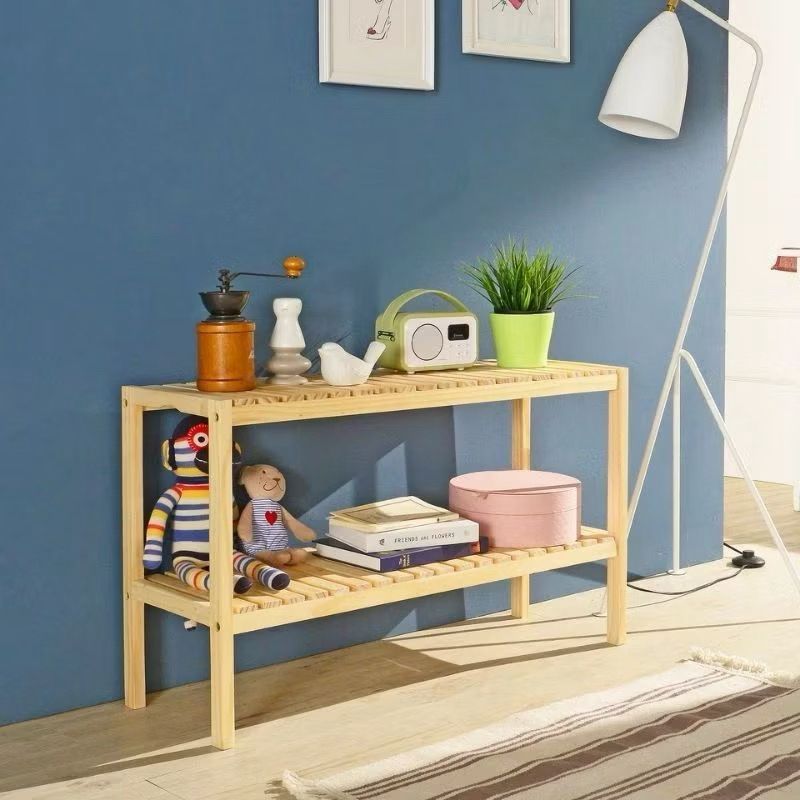 Woden Shelf Rak Kayu Serbaguna 2 Tingkat Rak Sandal Dan Sepatu Rak Helm Bahan Jati Belanda Kokoh