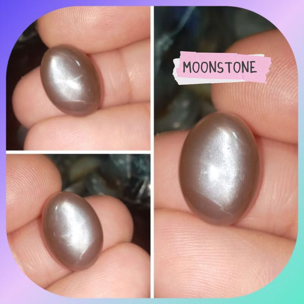 Batu cincin moonstone bercahaya asli natural