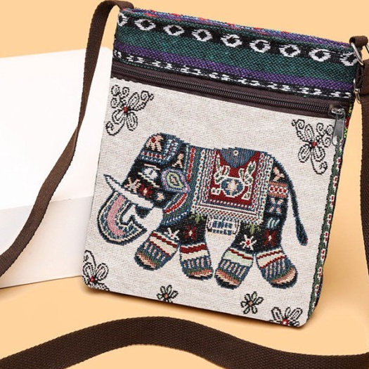 Tas Selempang Wanita Tas Bahu Kecil Tas Kanvas Kain Gaya Etnik Tiongkok Tas Ponsel Wanita Lucu Tas B